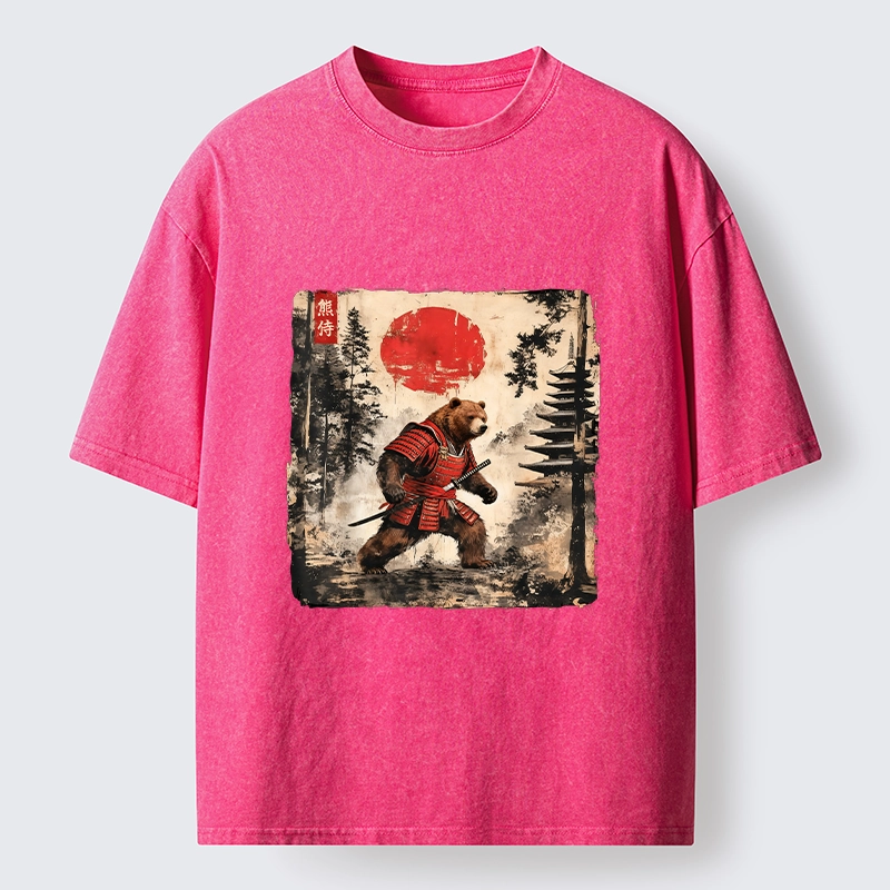 Tokyo-Tiger Japanese Samurai Bear With Katana Washed T-Shirt