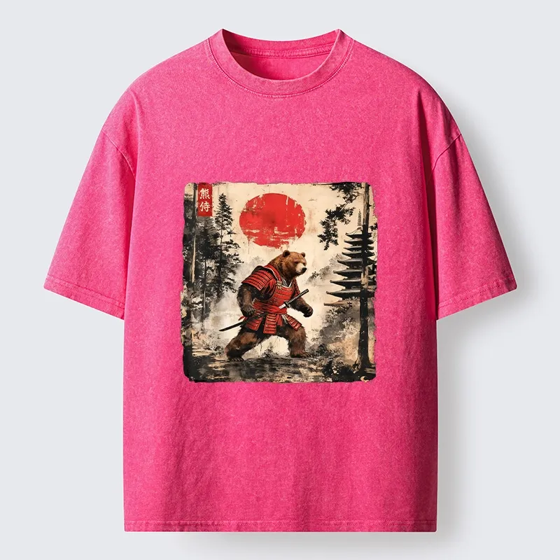 Tokyo-Tiger Japanese Samurai Bear With Katana Washed T-Shirt