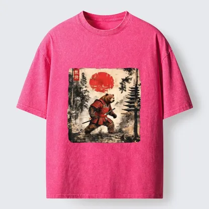 Tokyo-Tiger Japanese Samurai Bear With Katana Washed T-Shirt