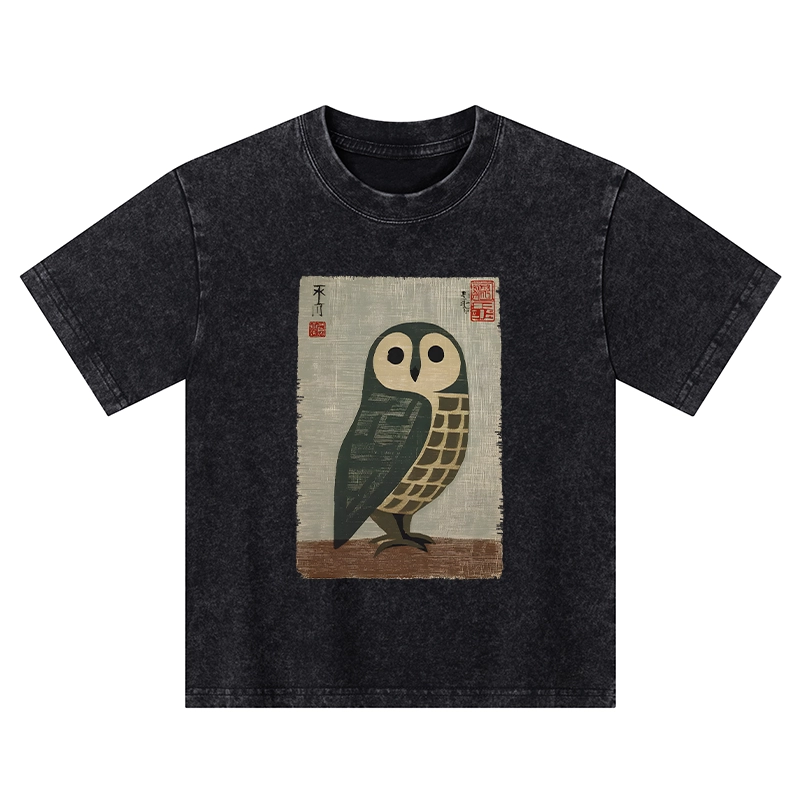Tokyo-Tiger Traditional Owl In Japanese Art Kids Washed T-Shirt
