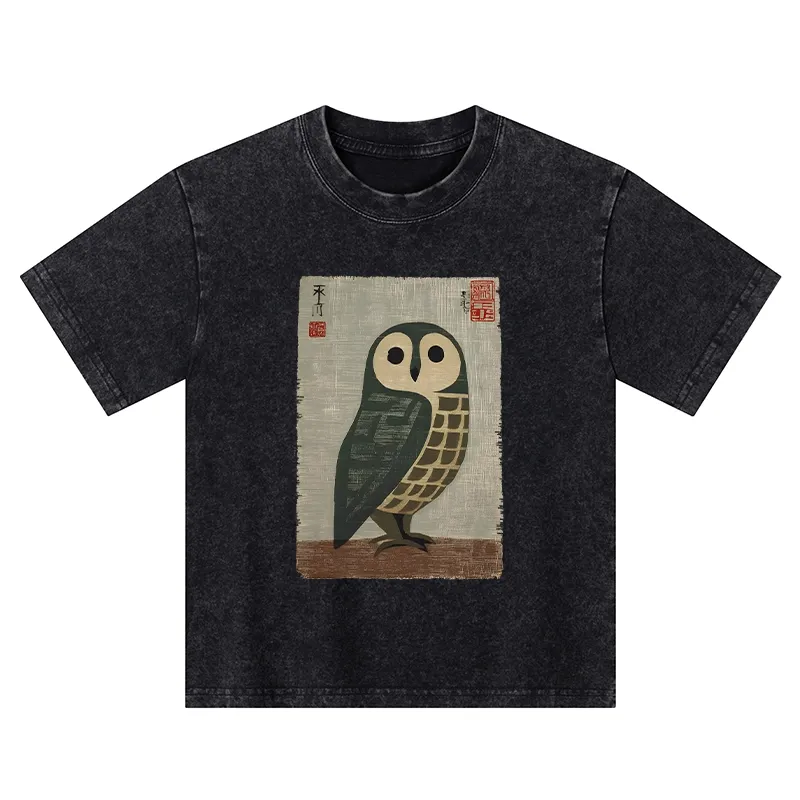 Tokyo-Tiger Traditional Owl In Japanese Art Kids Washed T-Shirt