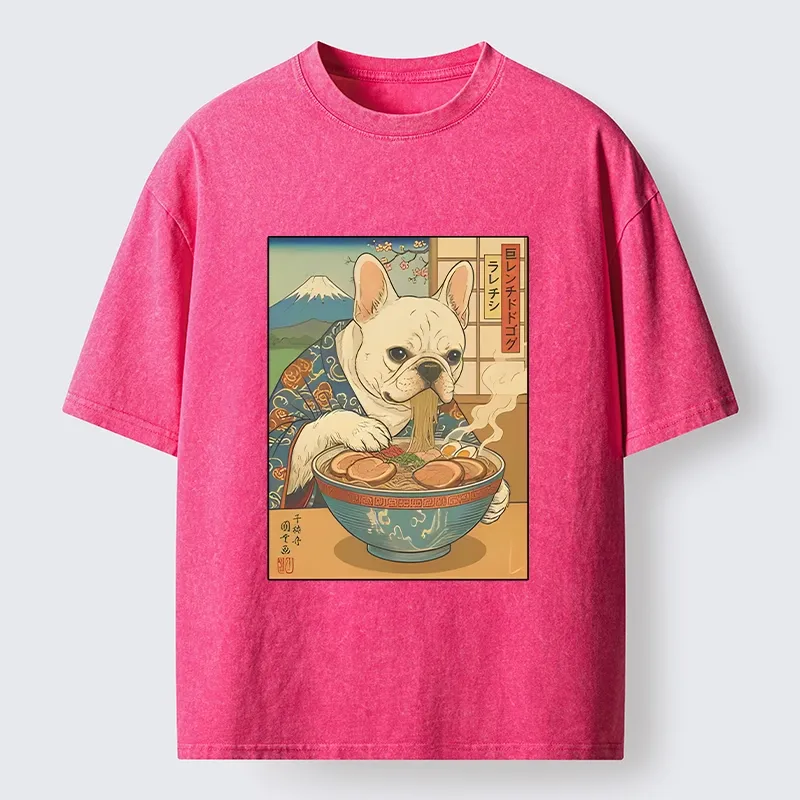 Tokyo-Tiger French Bulldog Ramen Art Washed T-Shirt Sale