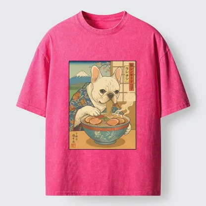 Tokyo-Tiger French Bulldog Ramen Art Washed T-Shirt