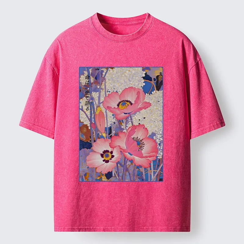 Tokyo-Tiger Vintage Japanese Poppy Art Washed T-Shirt