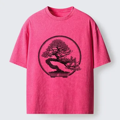 Tokyo-Tiger Bonsai Pine Tree Art Washed T-Shirt