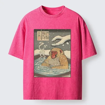 Tokyo-Tiger Japanese Snow Monkey Onsen Washed T-Shirt