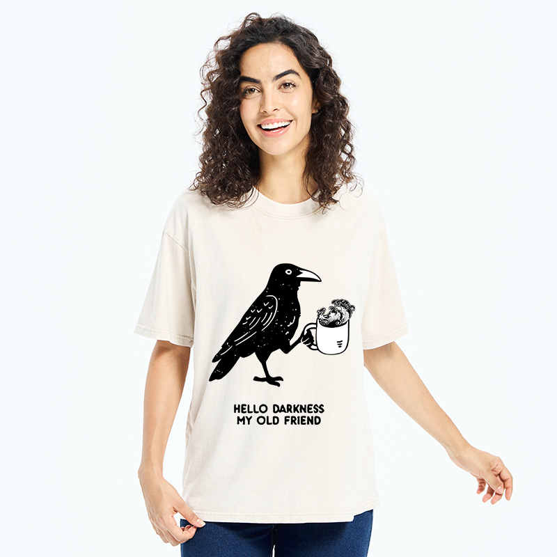 Tokyo-Tiger Crow Drinking Black Coffee Funny Washed T-Shirt