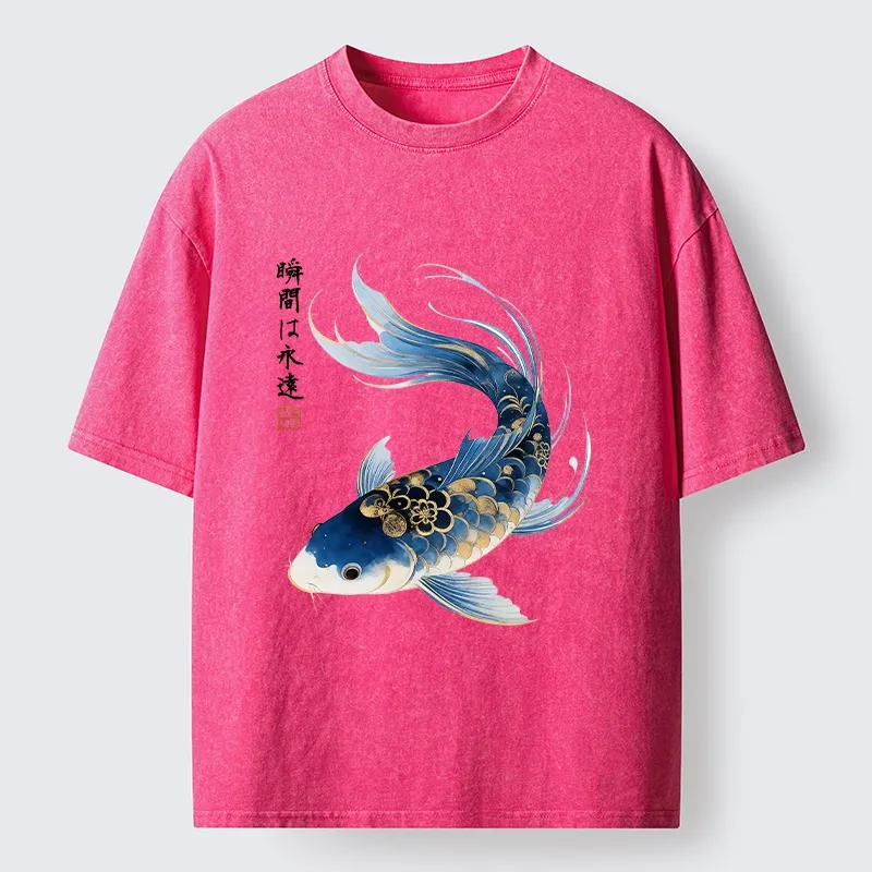 Tokyo-Tiger Elegant Koi Fish Watercolor Art Washed T-Shirt Sale