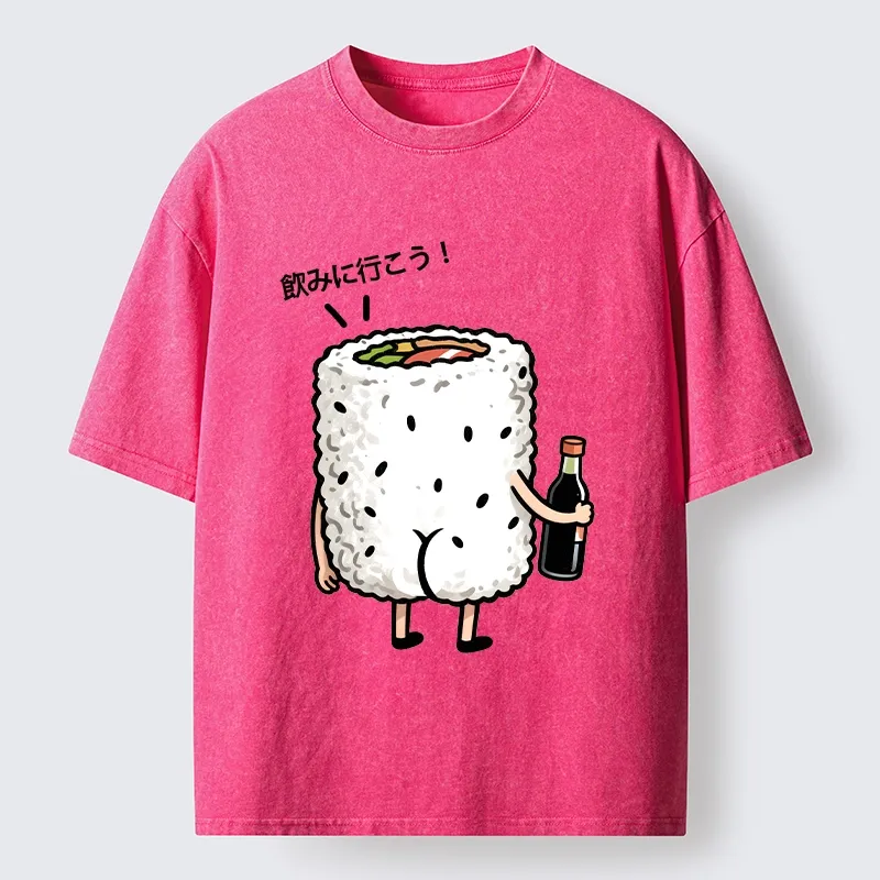 Tokyo-Tiger Sushi Roll Character Going Out Washed T-Shirt
