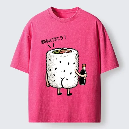 Tokyo-Tiger Sushi Roll Character Going Out Washed T-Shirt