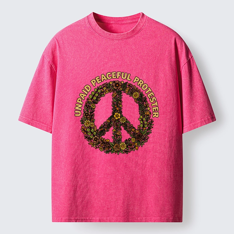 Tokyo-Tiger Vintage Floral Peace Symbol Print Washed T-Shirt