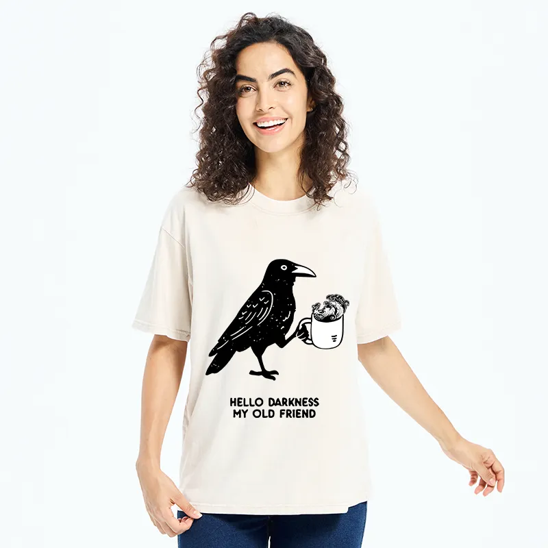 Tokyo-Tiger Crow Drinking Black Coffee Funny Washed T-Shirt