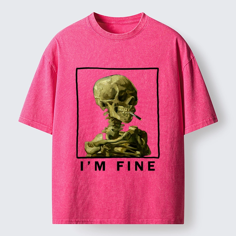 Tokyo-Tiger Skeleton Says Im Fine Washed T-Shirt