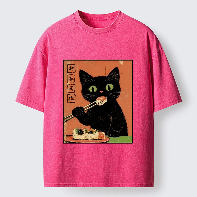 Tokyo-Tiger Japanese Style Sushi Cat Art Washed T-Shirt