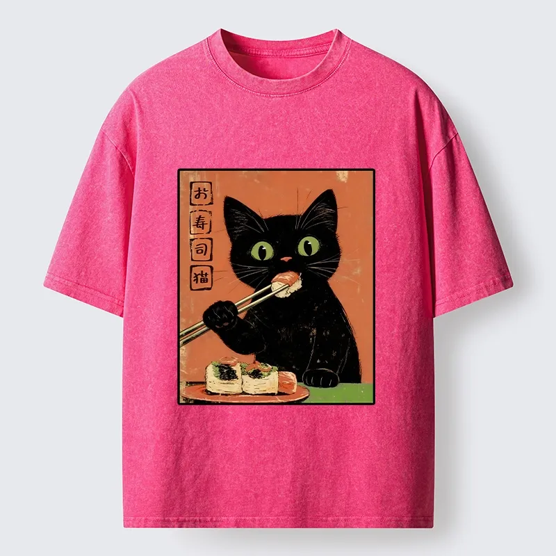 Tokyo-Tiger Japanese Style Sushi Cat Art Washed T-Shirt