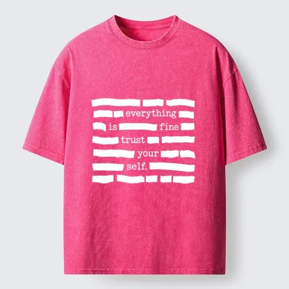 Tokyo-Tiger Funny Meme Everything Is Fine Washed T-Shirt