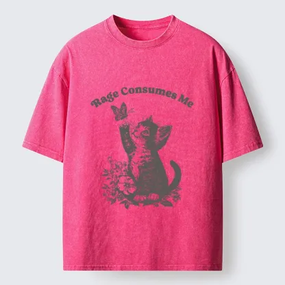 Tokyo-Tiger Rage Consumes Me Kitten Meme Washed T-Shirt