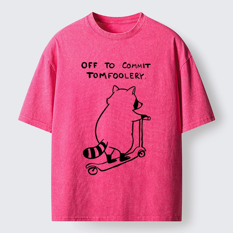 Tokyo-Tiger Scooter Raccoon Funny Meme Washed T-Shirt
