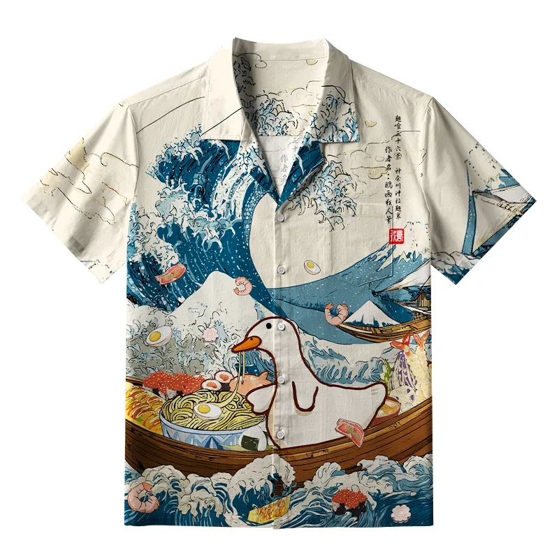 Tokyo-Tiger Naughty Duck Eating Ramen Aloha Hawaiian Shirt