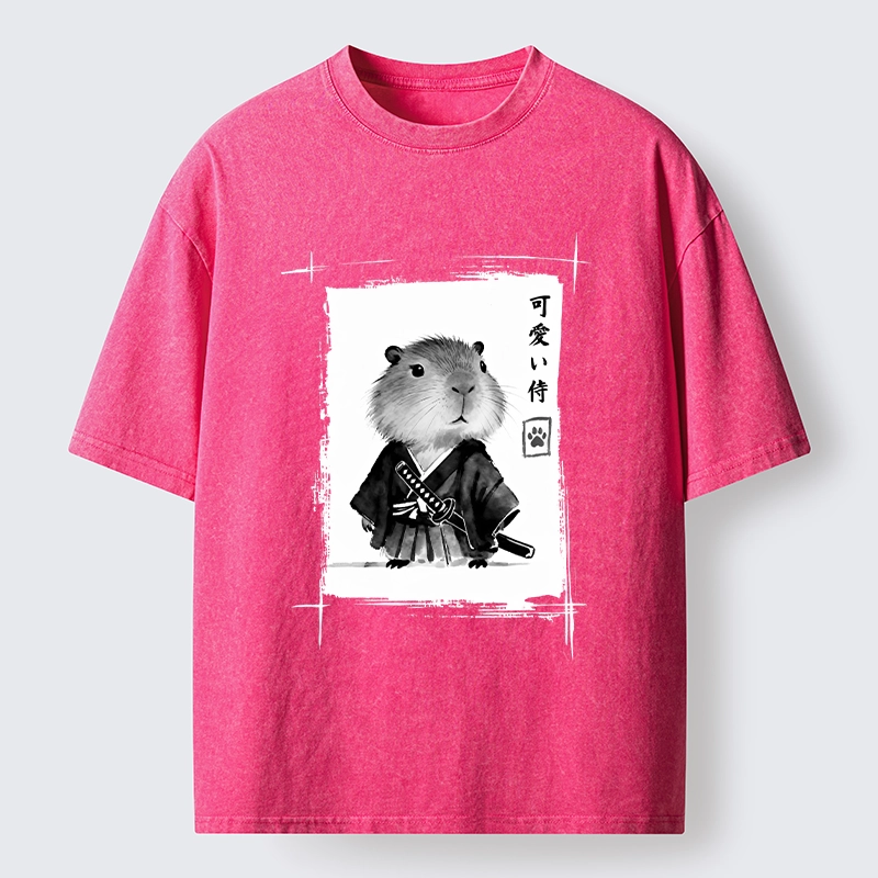 Tokyo-Tiger Cute Samurai Capybara Meme Washed T-Shirt