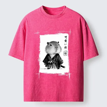 Tokyo-Tiger Cute Samurai Capybara Meme Washed T-Shirt