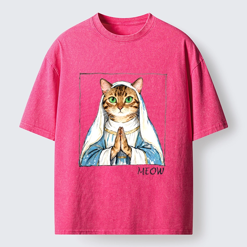 Tokyo-Tiger Holy Meme Cat Praying Washed T-Shirt
