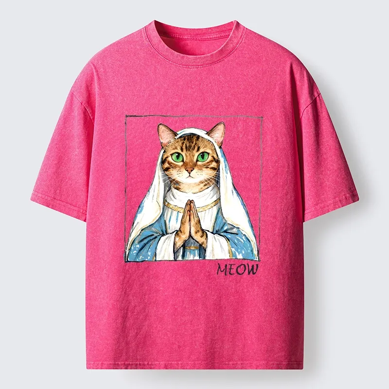Tokyo-Tiger Holy Meme Cat Praying Washed T-Shirt