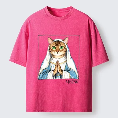 Tokyo-Tiger Holy Meme Cat Praying Washed T-Shirt