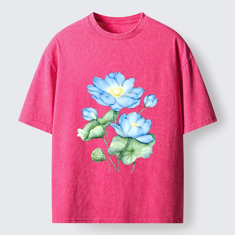 Tokyo-Tiger Calm Blue Water Lily Vibes Washed T-Shirt