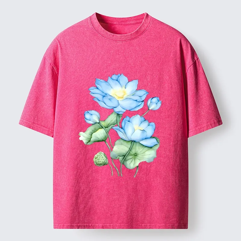 Tokyo-Tiger Calm Blue Water Lily Vibes Washed T-Shirt