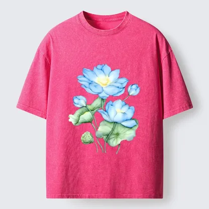 Tokyo-Tiger Calm Blue Water Lily Vibes Washed T-Shirt