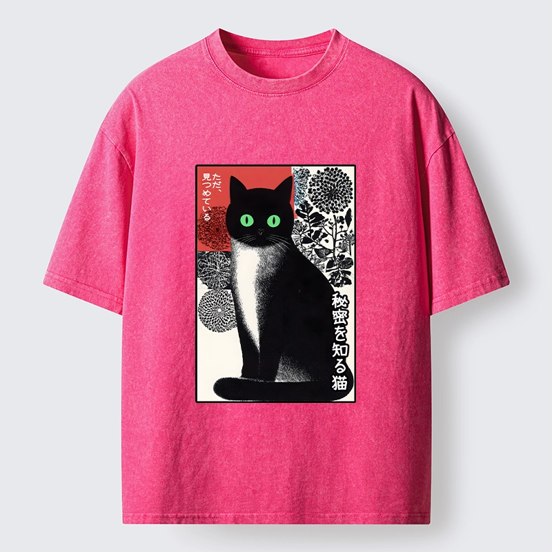 Tokyo-Tiger Japanese Style Secret Cat Meme Washed T-Shirt