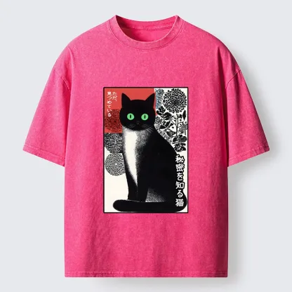 Tokyo-Tiger Japanese Style Secret Cat Meme Washed T-Shirt