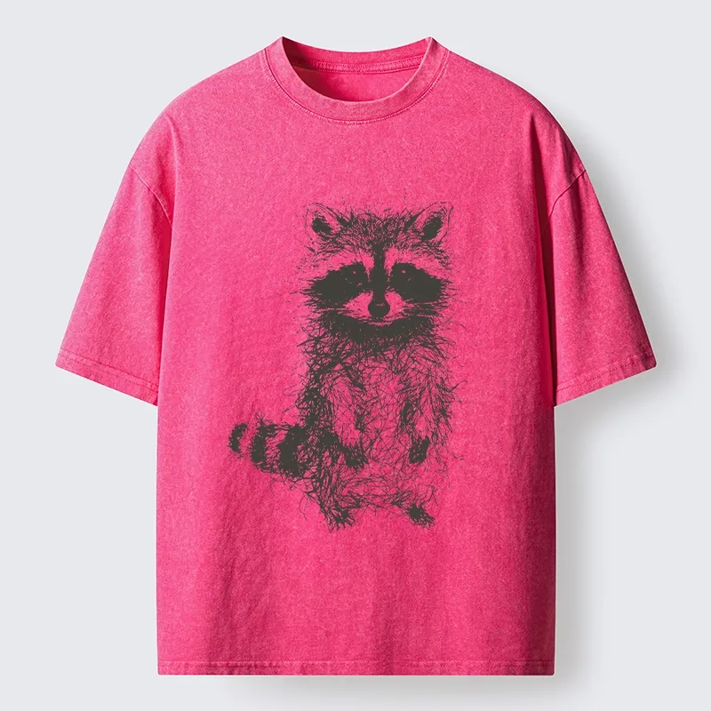 Tokyo-Tiger Messy Line Art Raccoon Meme Washed T-Shirt