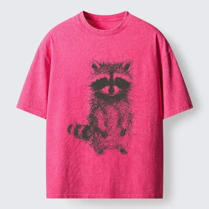 Tokyo-Tiger Messy Line Art Raccoon Meme Washed T-Shirt