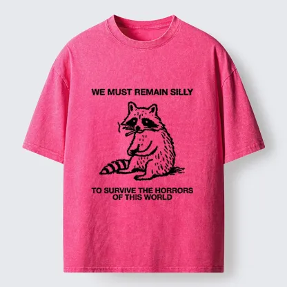 Tokyo-Tiger Silly Raccoon Survive World Meme Washed T-Shirt