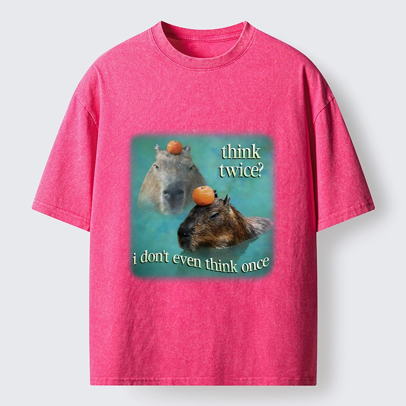 Tokyo-Tiger Capybara Think Twice Funny Meme Washed T-Shirt