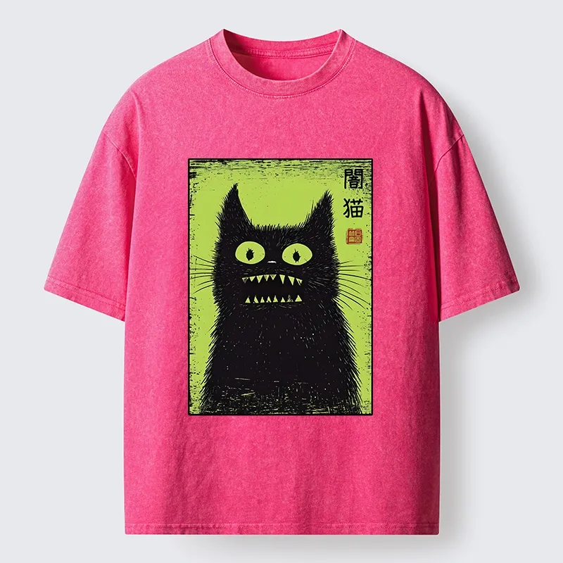 Tokyo-Tiger Spooky Black Cat Japanese Washed T-Shirt