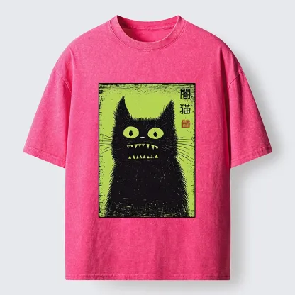 Tokyo-Tiger Spooky Black Cat Japanese Washed T-Shirt