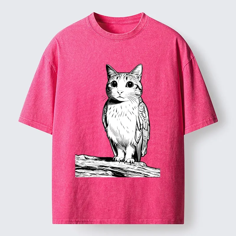 Tokyo-Tiger Funny Cat Owl Fusion Art Washed T-Shirt