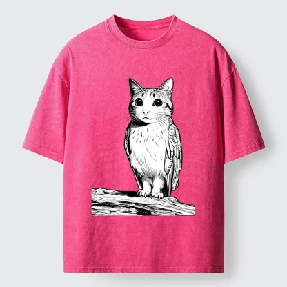 Tokyo-Tiger Funny Cat Owl Fusion Art Washed T-Shirt