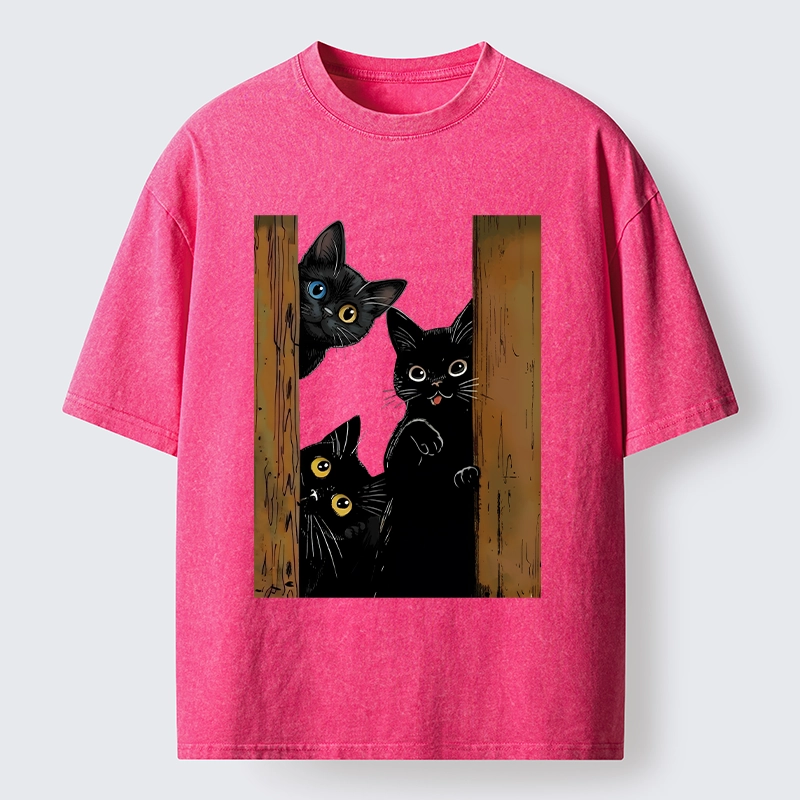 Tokyo-Tiger Funny Cats Spying On You Washed T-Shirt