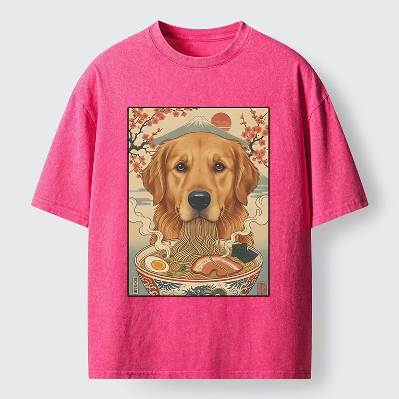 Tokyo-Tiger Japanese Style Dog Ramen Meme Washed T-Shirt