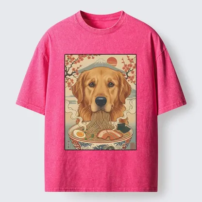 Tokyo-Tiger Japanese Style Dog Ramen Meme Washed T-Shirt