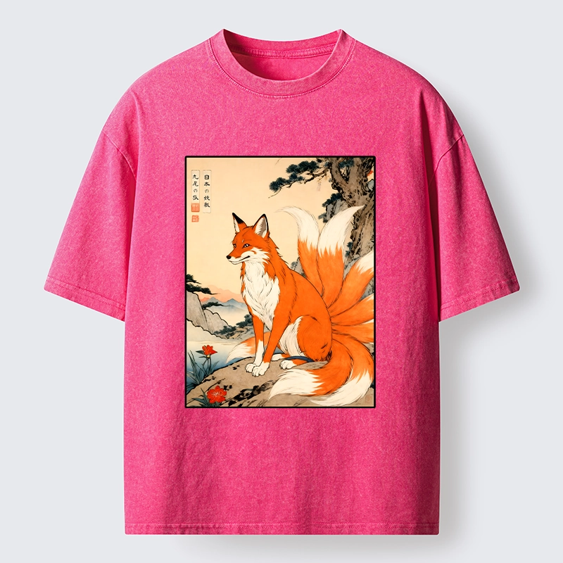 Tokyo-Tiger Mystical Nine Tails Fox Washed T-Shirt