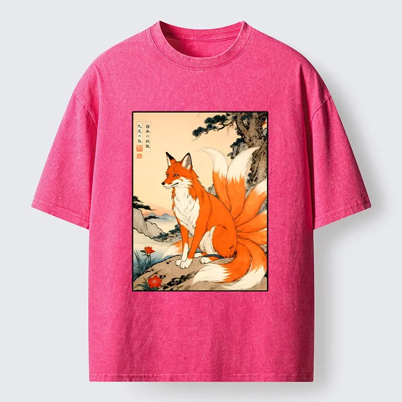 Tokyo-Tiger Mystical Nine Tails Fox Washed T-Shirt