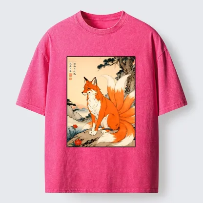 Tokyo-Tiger Mystical Nine Tails Fox Washed T-Shirt