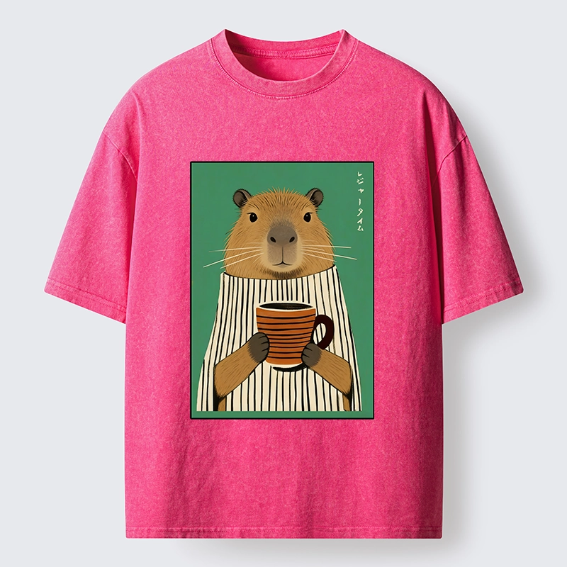 Tokyo-Tiger Capybara Coffee Time Washed T-Shirt