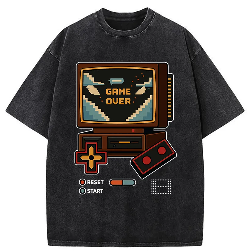 Tokyo-Tiger Retro Game Over Washed T-Shirt