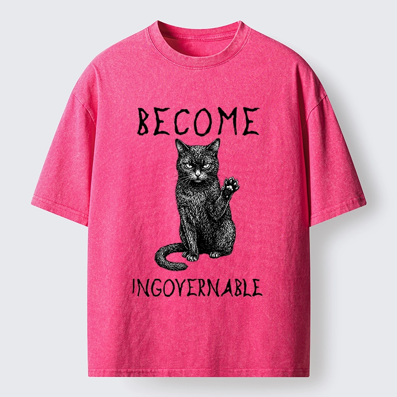 Tokyo-Tiger Rebel Black Cat Attitude Washed T-Shirt